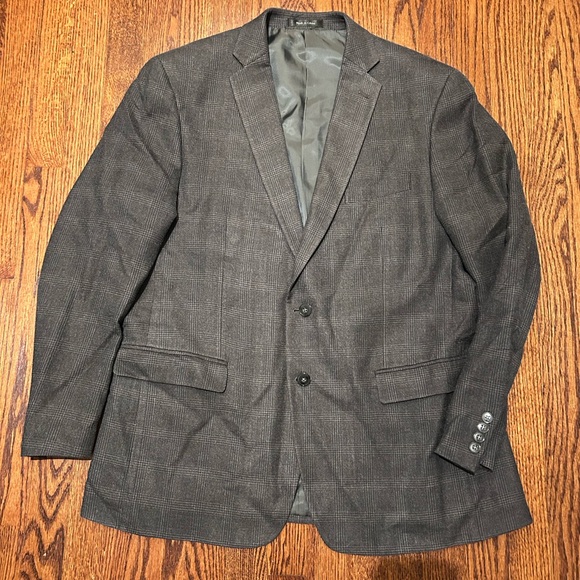 LIKE NEW Calvin Klein Charcoal Plaid Silk & Wool Blazer Jacket sz 44R Slim Fit